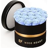 Moss Heart 20 Petite Preserved Roses in Round Box, Forever Roses, Long-Lasting 1+ Year, No Watering, Home Décor Centerpiece, Gift for Her, Birthday or Anniversary