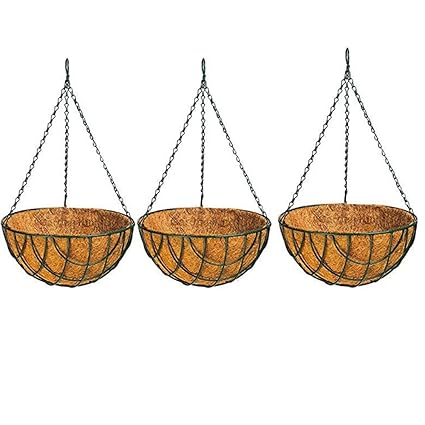 FARMSTOOL Coir Garden Hanging Pot 8INCH 3 Pieces Flower Pot Basket with Metal Basket for Balcony Indoor Outdoor
