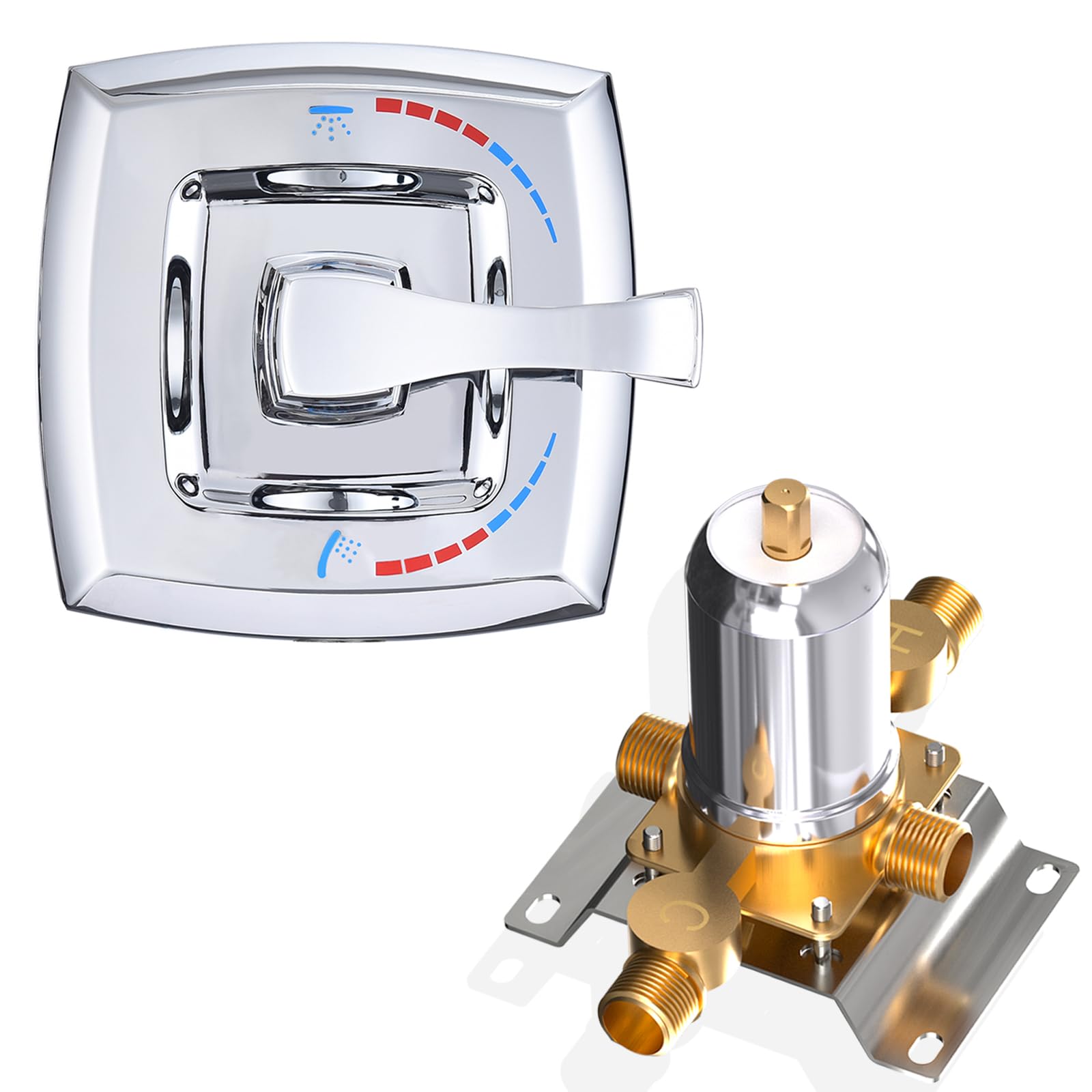 Photo 1 of 2 Way Shower Diverter Valve, All Metal Single-Handle Trim Kit Brass Rough-In Mixing Valve 1/2" NPT Connection, Transitional Style, Polished Chrome