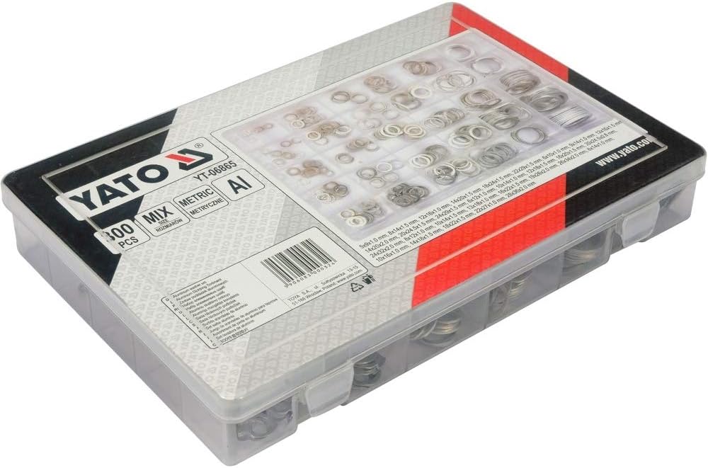 YATO professional assorted aluminium washers 300 pcs mixed sizes (YT-06865), Black - Image 3