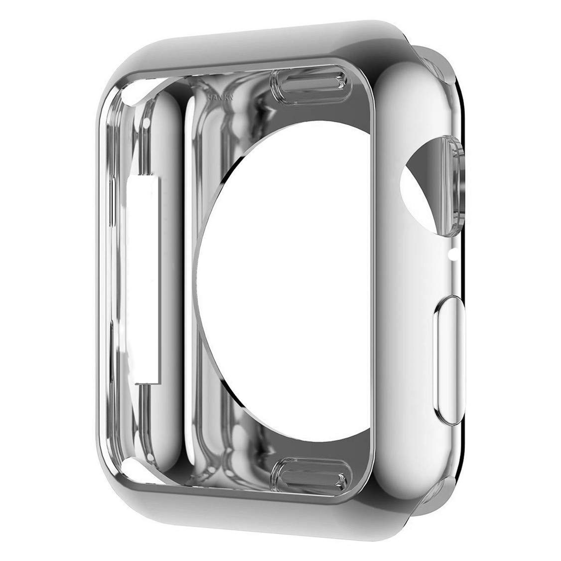 HANKN Soft Case for Apple Watch Series 9 8 7 45mm /Series 6 5 4 Se 44mm Case, Soft TPU Plated Cover Scratch-Proof Protective Iwatch Bumper [No Front Screen Protector] (Shiny Silver, 44mm/45mm)