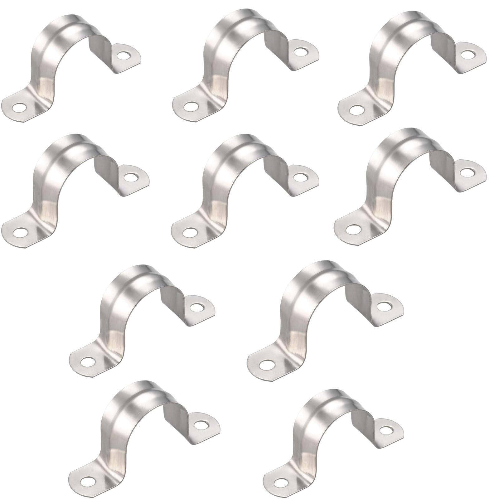 TOP-VIGOR 10Pcs 32mm(1.3") Rigid Pipe Strap, 2 Holes 304 Stainless Steel Tension Tube Clip Clamp for Fixing Tube Pipe Wire