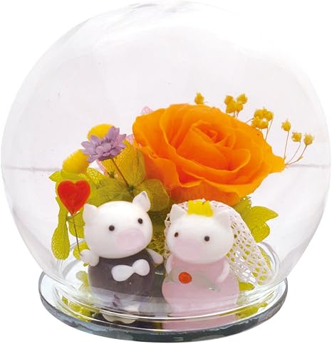 Amazon かわいい プリザーブドフラワー 手作り ガラス細工 ミニドーム ブタ ウェディング P017 置物 オブジェ オンライン通販