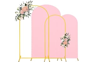 JALANCY 7.2FT, 6FT Wedding Arch Stand and Matching Pink Spandex Fitted Arch Backdrop Cover Set, Round Top Chiara Backdrop Stands and Covers for Birthday Party Baby Shower Banquet Arch Decor (Pink)