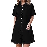 CIMUK Womens Short Sleeve Denim Dress 2025 Collared Button Front Jean Dresses