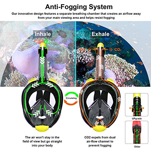 Full Face Snorkel Mask, 2019 Upgraded Snorkeling Mask with Newest Breathing and Dry Top System, Foldable 180 Degree View Dive Mask with Camera Mount and Earplug, Anti-Leak Anti-Fog for Adults Kids
