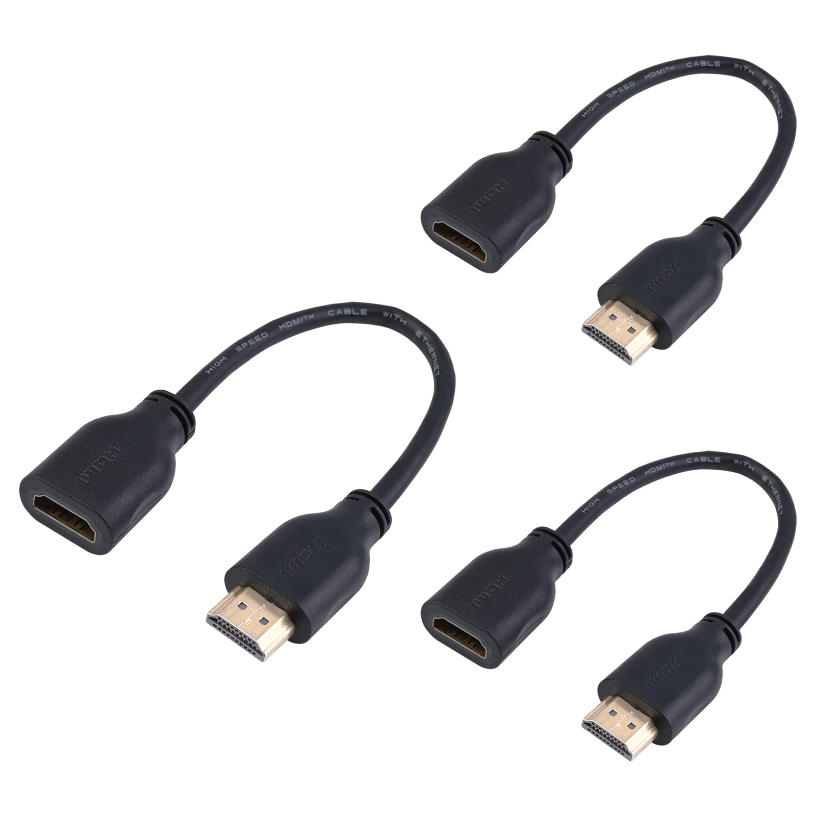 LEENUE HDMI Extension Cable, 3 Pack 4K 18cm High Speed Male to Female Cable, Short HDMI Extender, Supports 4K@60Hz, 3D, UHD, 2160p, Compatible with Faire TV Stick, HDTV, Monitor