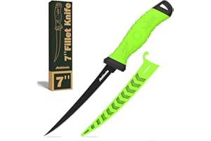 ANTOWIN 7 Inch Fishing Fillet Knife, Professional Level Knives for Filleting Fish and Boning Meat, Sharp Stainless-Steel Non-Stick Coating Blade, Non-Slip Handles, with Stage Knife Sharpener