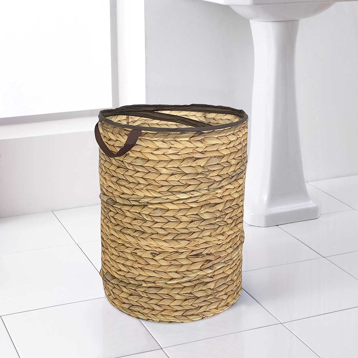 COUNTRY CLUB Pop Hamper Bin Wicker Print Laundry Basket Storage, Brown, One Size