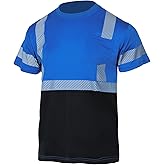 VENDACE Hi Vis Reflective Safety Shirts for Men ANSI Class 1 High Visibility Construction Work T Shirt(Royal Blue,L)