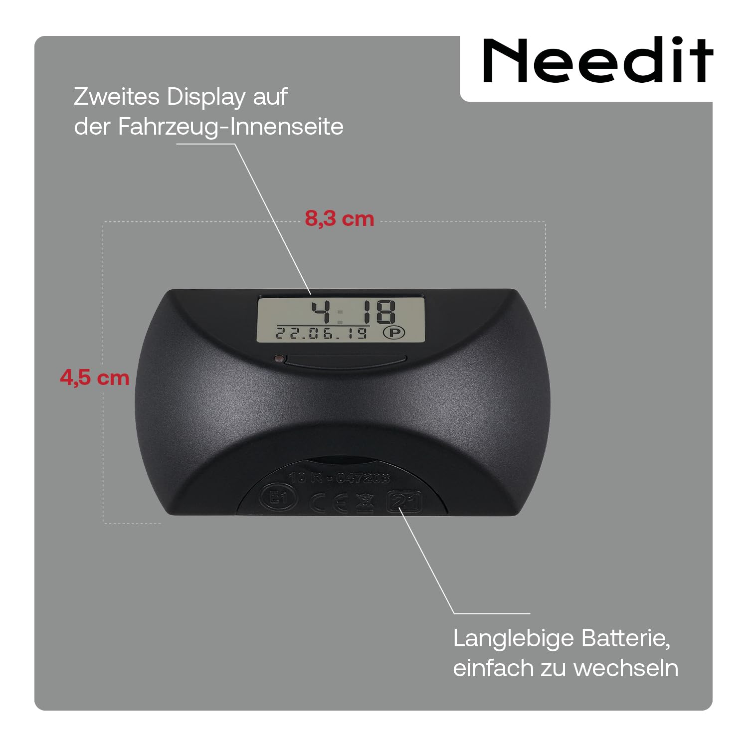 Needit elektronische Parkscheibe Park Mini I automatische Parkscheibe elektrisch mit Zulassung vom Kraftfahrt-Bundesamt I Digitale Parkuhr mit 2 Displays I maximale Funktion in minimalem Format 5