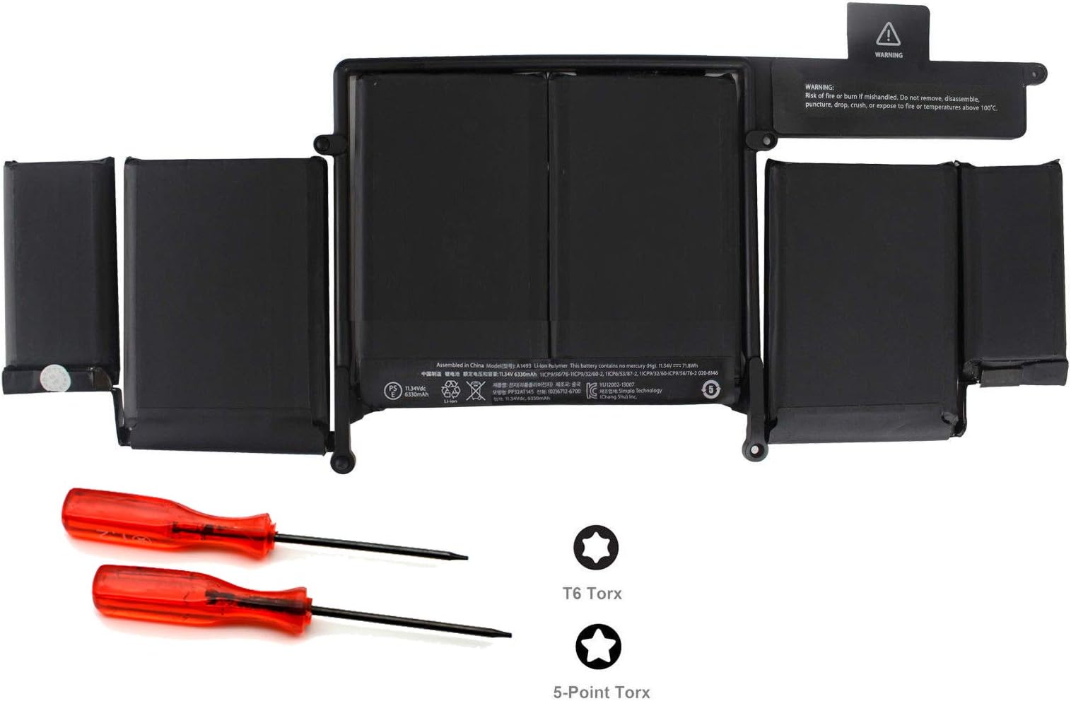 A1582 A1493 Battery for MacBook Pro 13" Retina A1502 (Late 2013 Mid 2014 Early 2015) ME864 ME865 MF839 MF840 MF841 020-8148 (11.42V 74.9Wh)