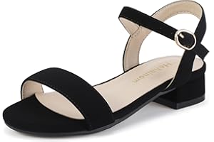 Hehainom Girls Dress Shoes Sandals Open Toe Flower Girl Wedding Party School for Little Big Kids Chunky Low Heels Shoes