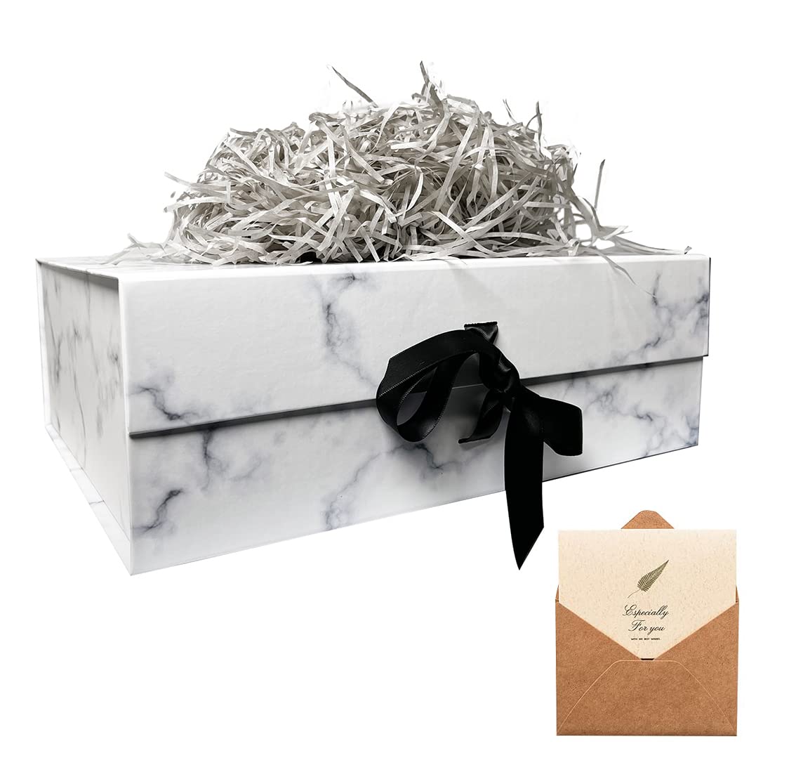 Marble Gift Box, 33x26x11cm Gift Box Large with Magnetic Lids and Silk Ribbon Specially Designed for Valentines Day, Presents Birthdays, Holidays, Anniversaries Gift Packaging