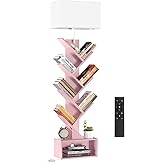 OUTONLIFE 6 Tier Tree Bookshelf with Light & Remote, Small Bookcase with Storage Cabinet, Modern Corner Bookshelves Organizer