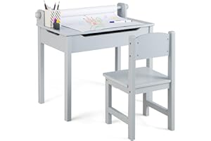 Costzon Kids Table and Chair Set, Flip Top Kids Art Craft Table w/Chair for Playroom Kindergarten, Toddler Drawing Writing De