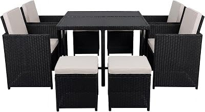 Panana 8 Seater Rattan Garden Dining Set with Table 4 Chairs 4 Stools