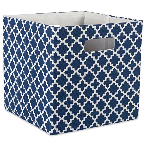 DII Hard Sided Collapsible Fabric Storage Container for Nursery, Offices, Home Organization, (11x11x11) - Lattice Nautical Blue