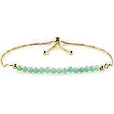 InfinityGemsArt Gemstones Bracelets For Women Birthstone Jewelry Micro Beads Beaded Stone Bolo Slider Crystals Bracelet, 14K Gold Plated Adjustable Chain