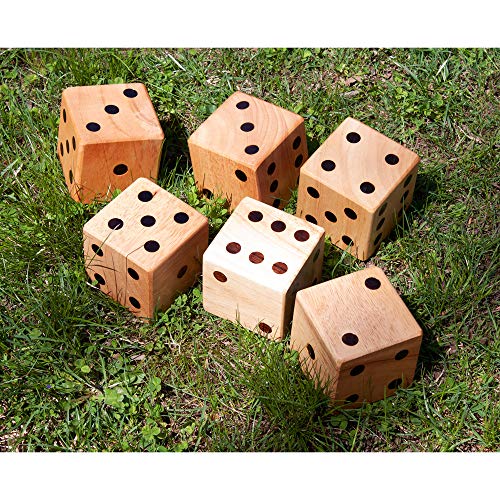 3.5Inch Premium Rubber Wood Giant Yard Dice Set with Yardzee & Farkle Scorecard. Outdoor
