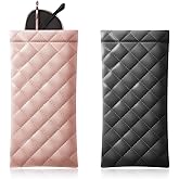 Yantoers 2 Piece Soft Sunglass Case PU Leather Squeeze Top Eyeglass Case Portable Sunglass Pouch Organizer Bag (Black Pink)
