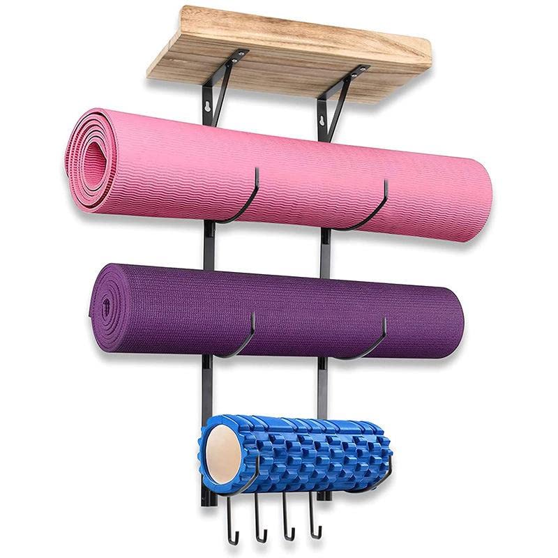 Egujiwa Yoga Mat Wall Mount, Foam Roller and Towel Rack, Hanging Yoga Strap Resistance Bands (1)