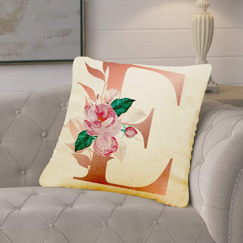 Ogrmar Linen Throw Pillow Cover, Letter Embroidered, Burlap Square Cushion Cover, Light Linen, Decorative, 18x18 Inches (Capital E): Home & Kitchen