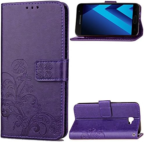 For Samsung Galaxy A3 2017 Case,Embossed Flower Flip Case Credit Cards Slot Cash Pockets Leather Flip Wallet Case For Samsung Galaxy A3(2017) A3200 A320 (Purple)