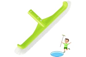 INPOOL Swimming Pool Wall & Tile Brush,17.5" Curved Edge Heavy Duty Reinforced Pool Brush Head for Cleans Walls, Tiles & Floors, Premium Nylon Bristles with EZ Clips (Green)