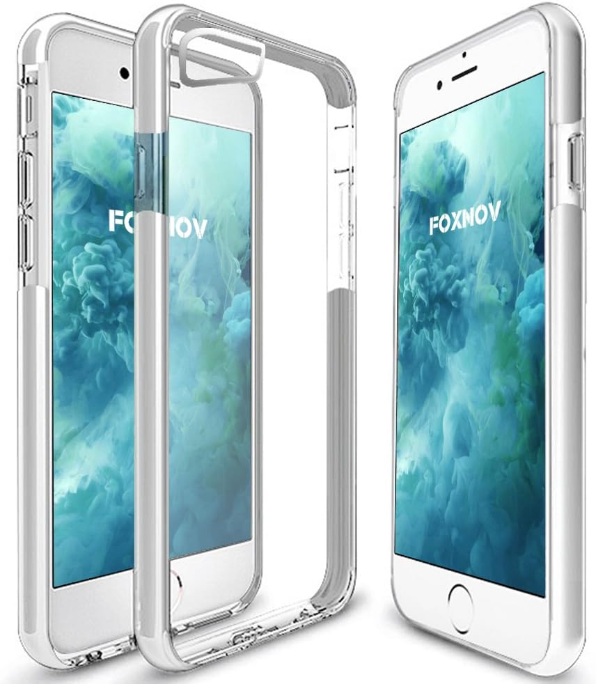 FOXNOV Shockproof Clear Case with Bumper for iPhone 7 Plus, Full Protective TPU TPE, White