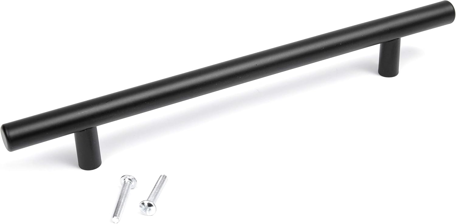 BSM Marketing T bar Handle Knob Black Finish Kitchen Bedroom Bathroom (1, 96mm), 96mm Hole Centres