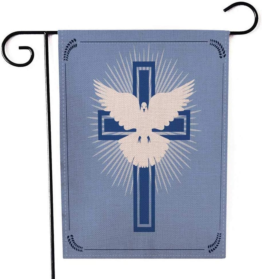 EMMTEEY Chrsitmas Garden Flag Double Sided Burlap Decoration 12.5X18 Inch for Yard Outdoor Decor Garden Flag of Christian Cross and Radial Light with Flying White Dove The Concept Peace Brotherhood
