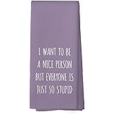 Mcehtle Funny Humorous Purple Kitchen Towels Adult Humor, Sarcastic Gifts for Women Hand Towels for Bathroom, I Want to Be a Nice Person Decorative Tea Towels Dish Towels 16x24 Inch