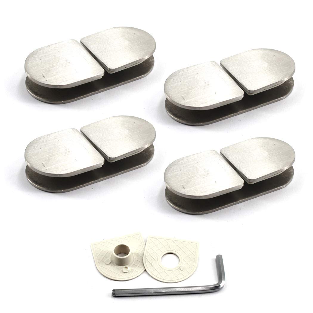 180 Degree Glass Clamp Bracket 8-12mm Double Side Stainless Steel Glass Shelf Clips Wall Mounted Glass Shelf Support Shelf Bracket (Pakc of 4)