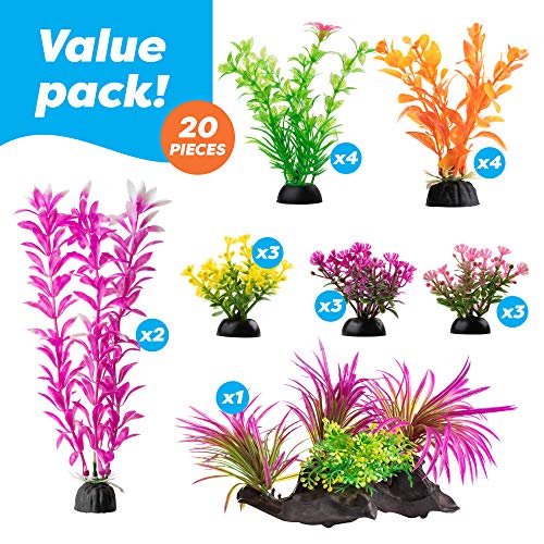 Aquarium Decorations 20 Or 23 Pack Lifelike Plastic Decor Fish Tank Plants, Small to Large (20 Pack) (Best Fish Tank Decorations)