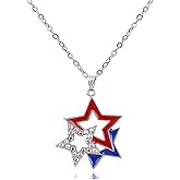 Meztole 4th of July Necklace Patriotic Rhinestone Red White Blue American USA Flag Pendant Necklace Independence Day Jewelry for Memorial Day Accessories