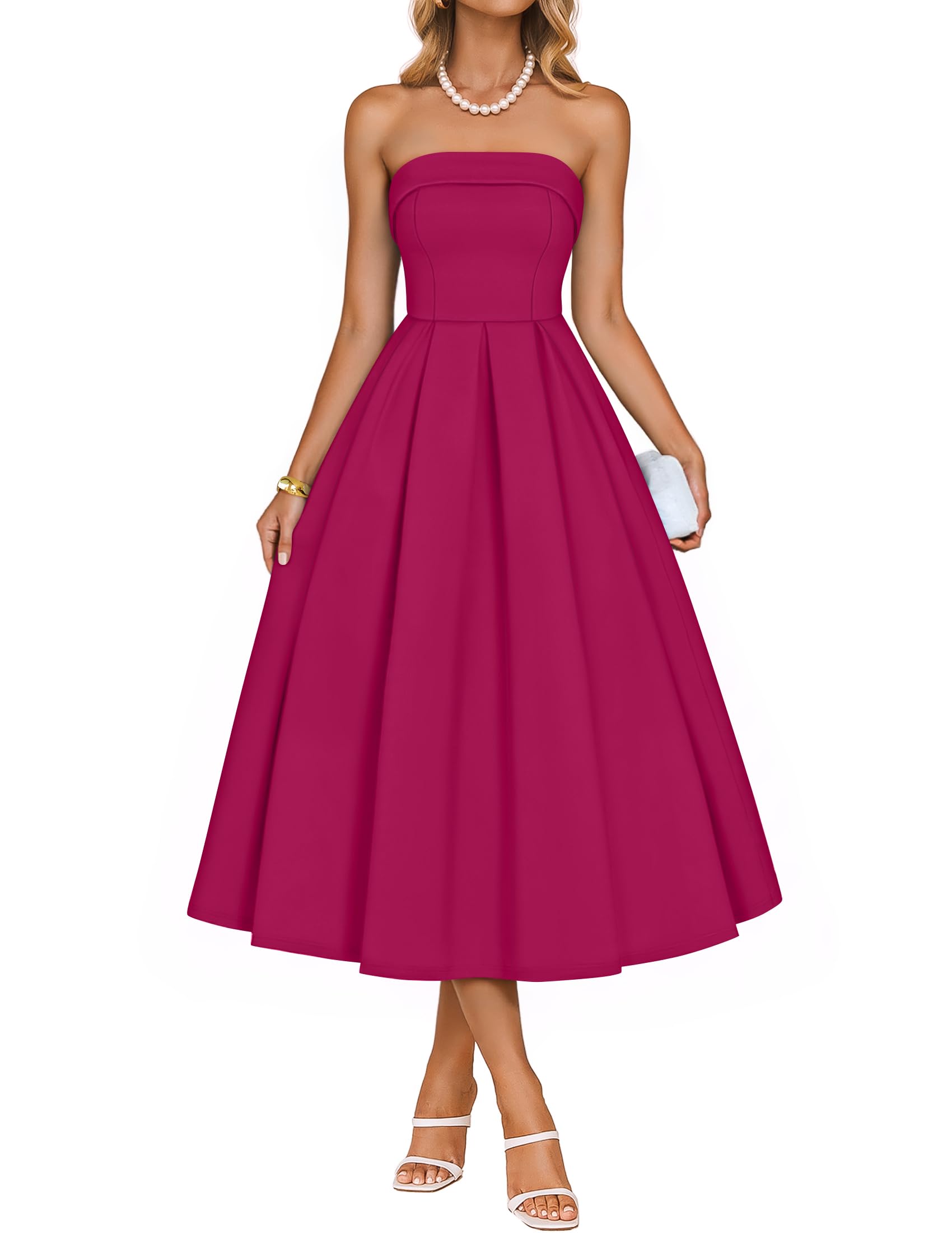 Photo 1 of ****FINAL SALE NOT RETURNS****
ZESICA Women's Summer Strapless Cocktail Dresses 2026 Elegant Off Shoulder Flowy A Line Wedding Guest Party Midi Dress Rose Large