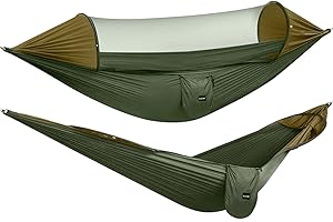 G4Free Large Camping Hammock with Mosquito Net 2 Person Pop-up Parachute Lightweight Hanging Hammocks Tree Straps Swing Bed for Outdoor Backpacking Backyard Hiking