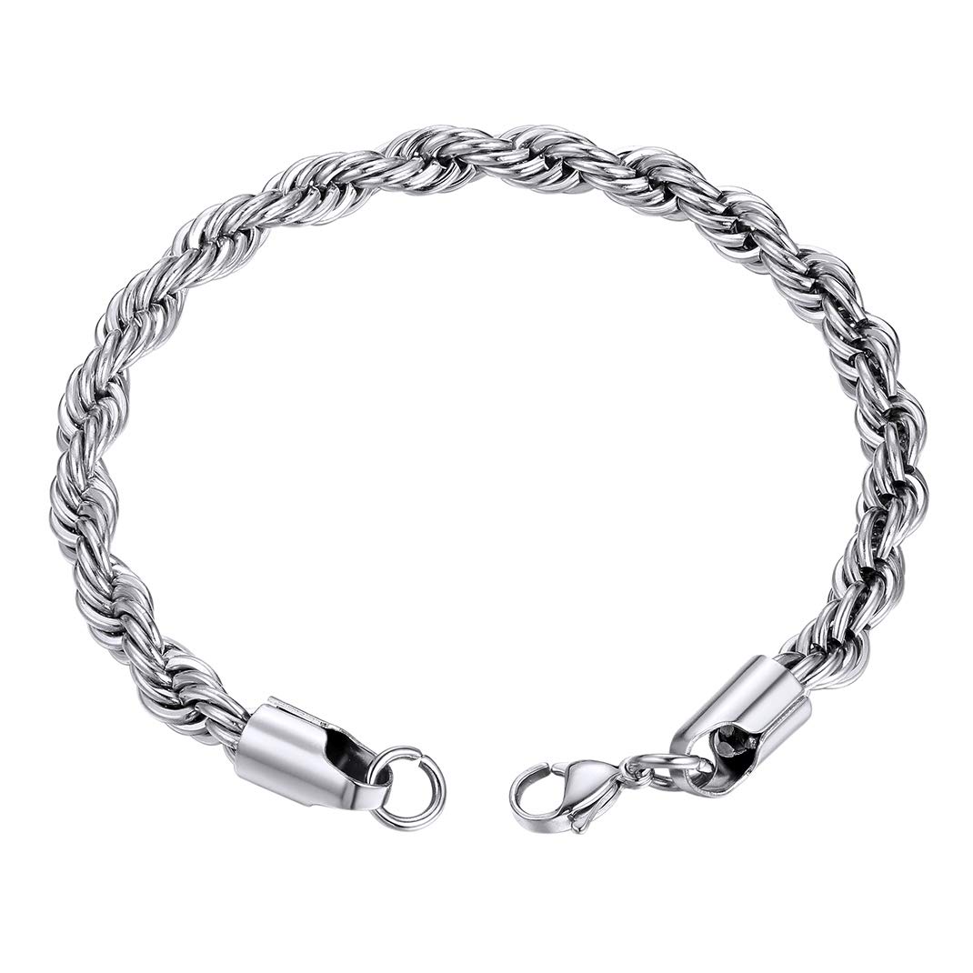 GoldChic Jewelry 6mm Rope Chain Bracelet, 316L Stainless Steel Chunky Link For Men, 21CM