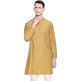 In-Sattva Men's Mandarin Collar Micro Dobby Fine Print Mid-Length Kurta Tunic
