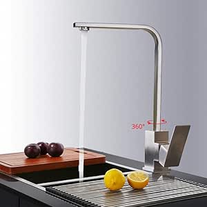 ZHEN Níquel cepillado 360 Gire el grifo de la cocina Montaje en