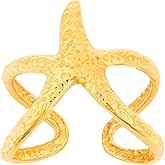 Mikovivi Gold Starfish Personalized Ring for Women, Open Adjustable Stainless Steel Starfish Ring Vintage Gold Irregular Ocean Themed Jewelry for Summer Beach Jewelry Gift