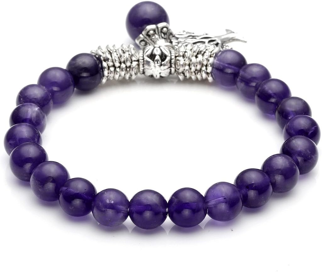 Jovivi 8MM Purple Amethyst Natural Gemstone Healing Point Tree of Life Lucky Charm Stretch Bracelet: Jewelry