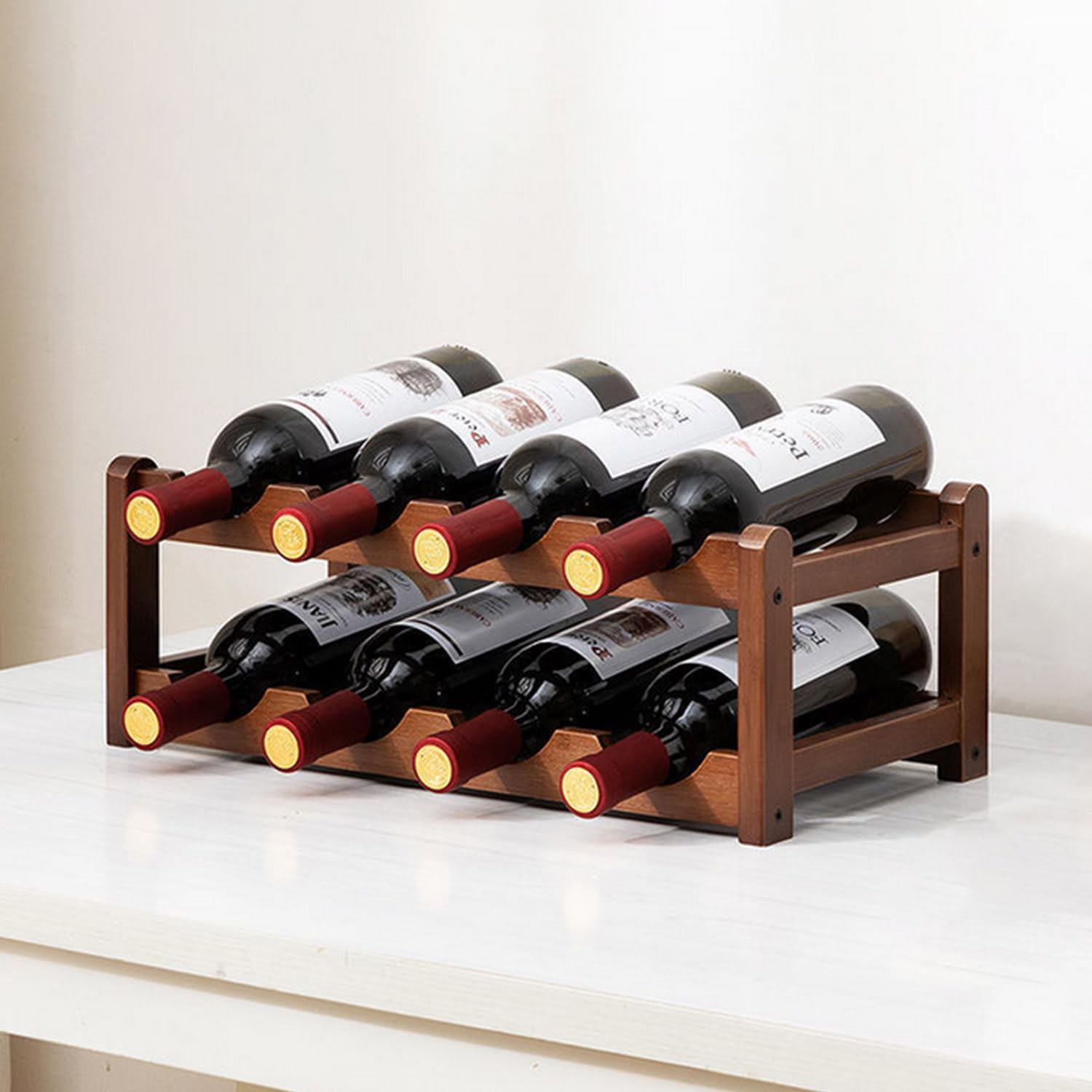 Glsety 8 Bottle Wooden Wine Rack,2 Tier Free Standing Wine Storage Holder,Retro Minimalist Style Home Decorations Wine Display Shelves for Cabinet,Cupboard,Countertop