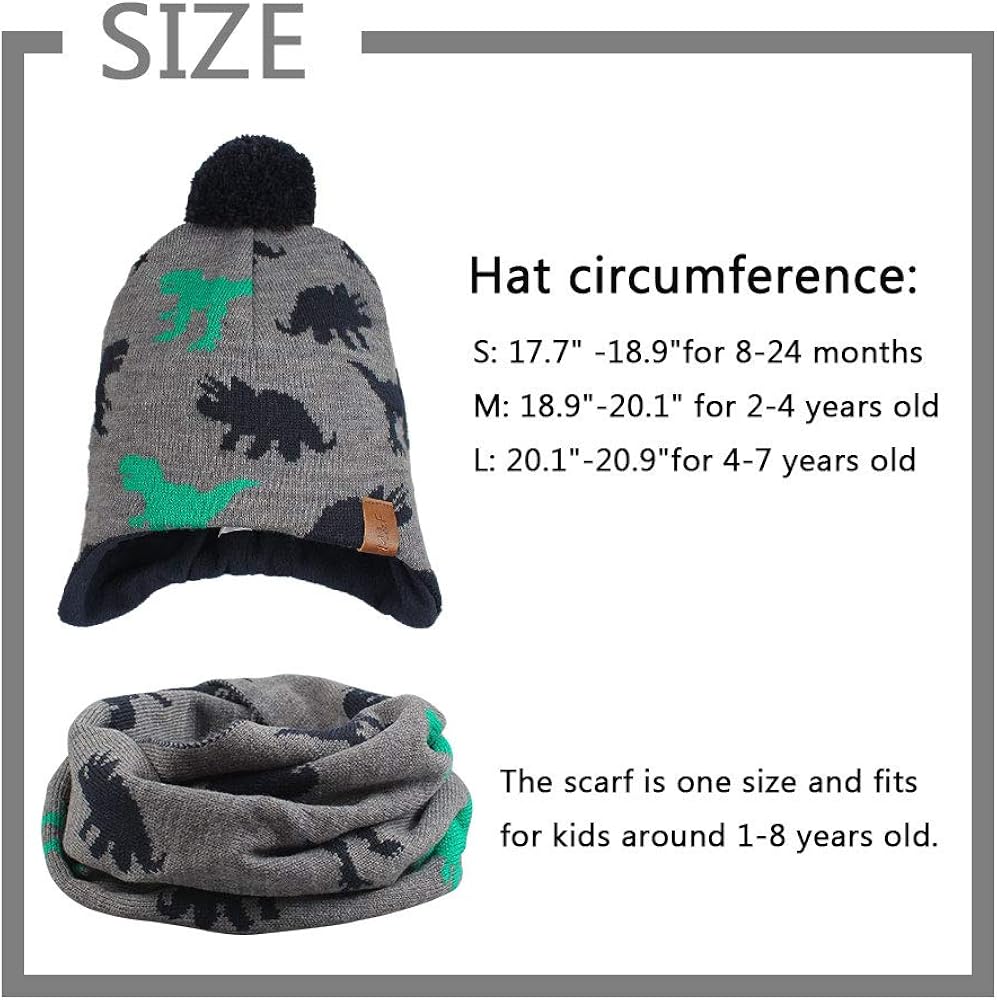 Knitted Baby Hat Scarf Set Winter Warm Boys Girls Beanie Fleece Lining Toddler Kids Hat with Pompom: Clothing