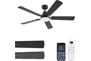 JSAITEE Ceiling Fans with Lights, 52 Inch Low Profile Modern Ceiling Fan with Light and Remote Control, DC Reversible Motor,Noiseless,3CCT,Dimmable, Black 8 Speeds Ceiling Fan for Bedroom Living Room