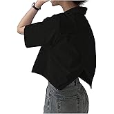SweatyRocks Women's Casual Button Down Shirt Short Sleeve Stand Collar Tops Trendy Work Blouses