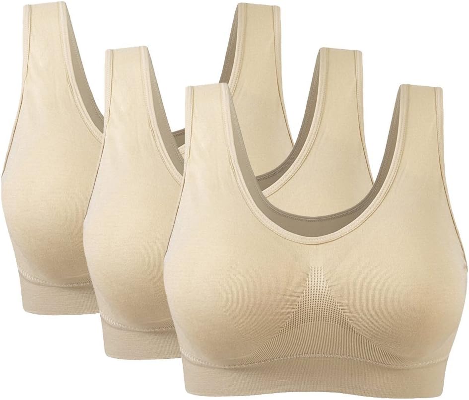 Missoul Women Seamless Bra 2/3/6 Pack Wireless Sports Bra Removable Pads Plus Size Yoga Tops