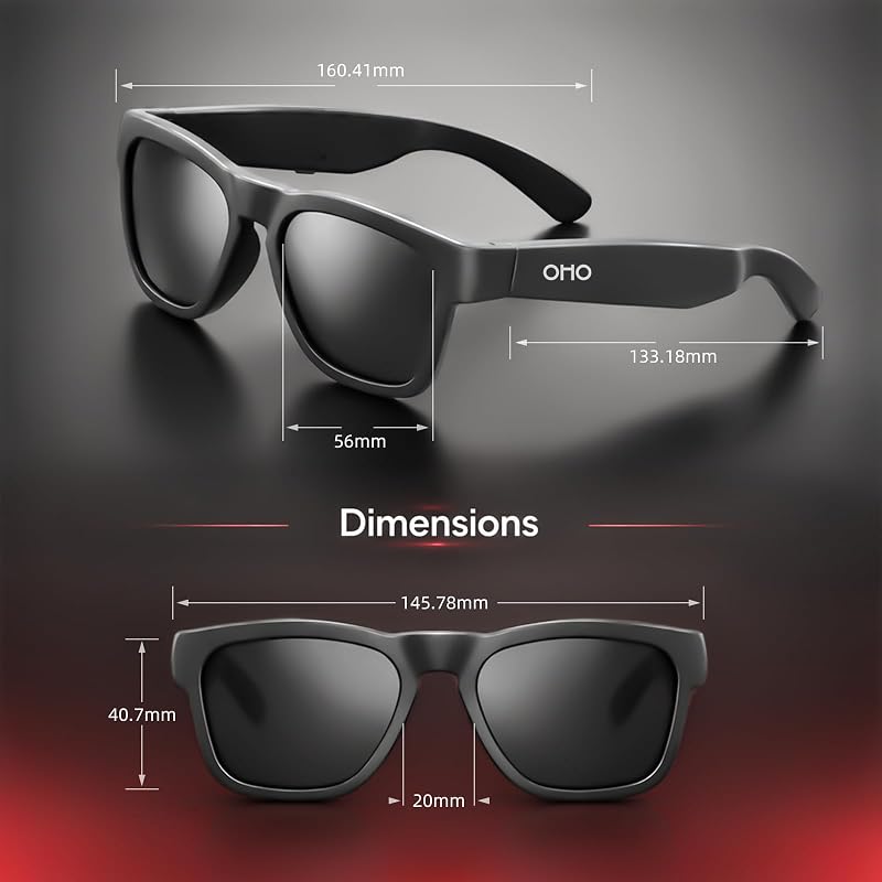 OhO sunshine Audio óculos de sol, controle de voz e Open Ear Style Ouça música e chamadas com Volumn UP e Down, Bluetooth 5.0, IP44 Recurso à prova d'água para esportes ao ar livre