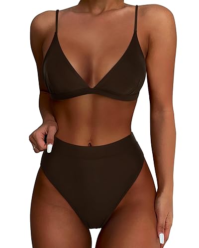 SUUKSESS Women High Waisted High Cut Bikini Sets Sexy Triangle Two